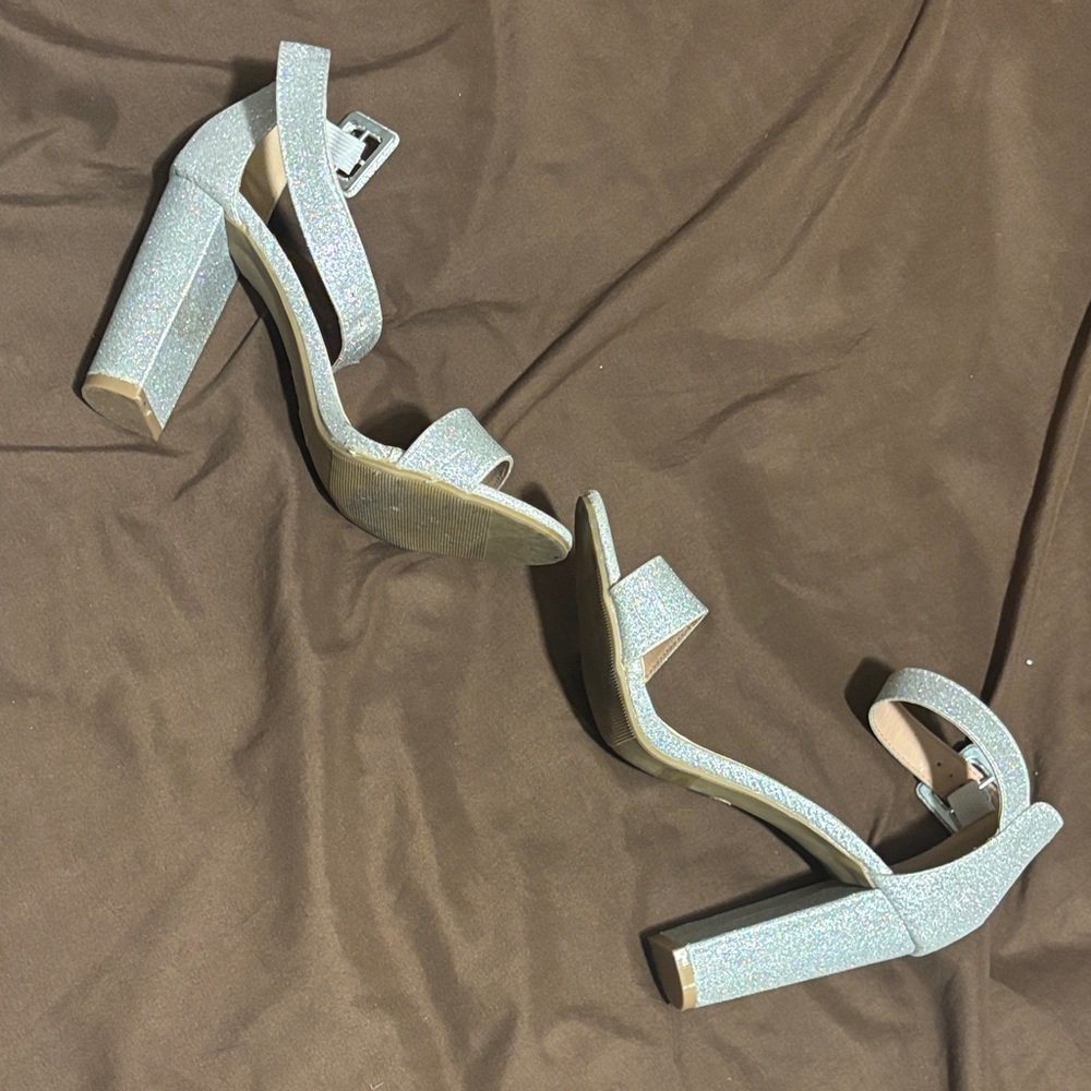 Smartty Glittering Silver Block Heels